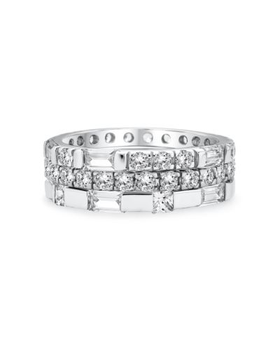 Кольца Bling Jewelry Stacking Cubic Zirconia Baguette Eternity Band Set.925 Sterling