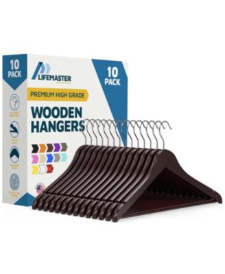 Lifemaster Wooden Clothes Hangers with 360degree(s) Swivel Hook, Non-Slip Notches, Pants Bar, Holds 10 Pounds