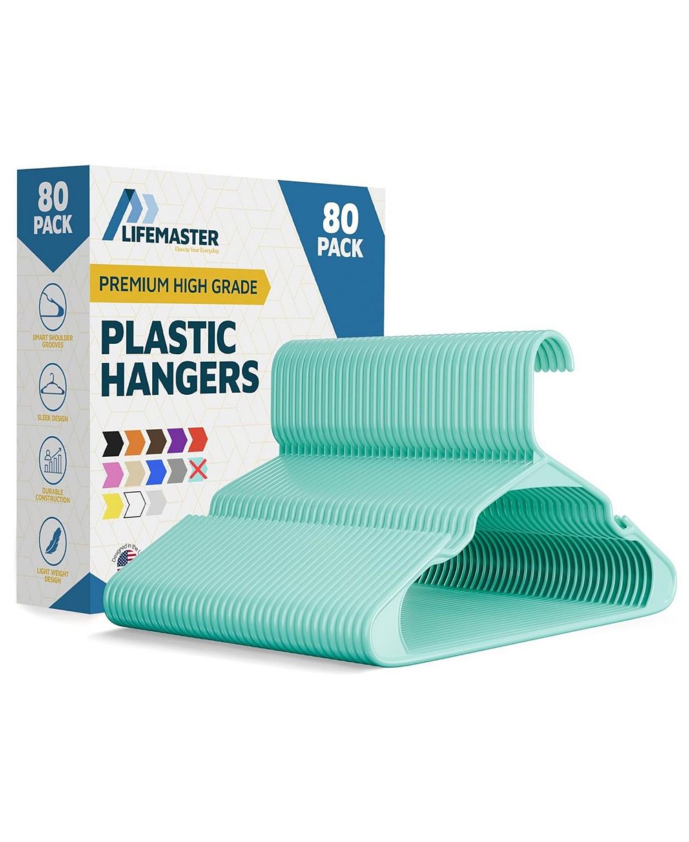 Вешалки Lifemaster из прочного aqua пластика с противоскользящими желобами, набор 80 шт