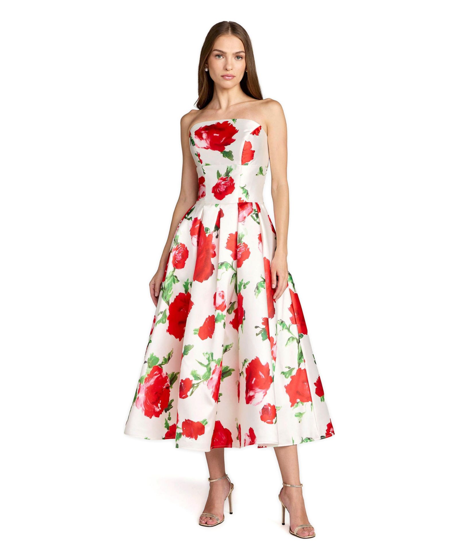 Женское платье миди Mac Duggal Strapless Floral Print A-Line