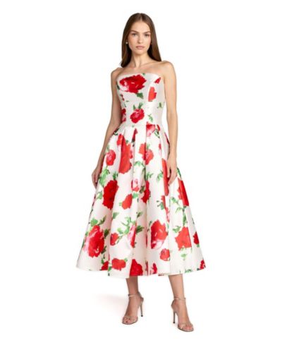 Женское платье миди Mac Duggal Strapless Floral Print A-Line
