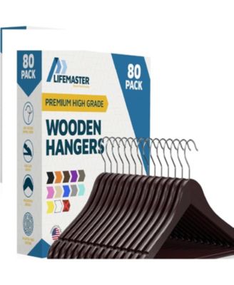 Lifemaster Wooden Hanger Set - 80 pieces, non-slip, space-saving with 360degree(s) swivel hook. Ideal for suits, coats, camisoles, jackets, pants, and dresses
