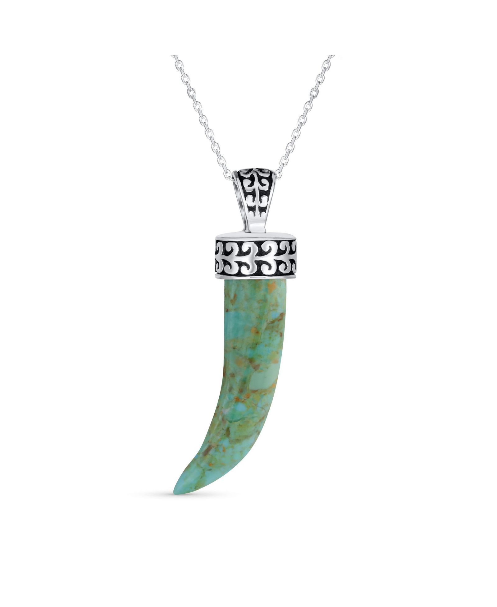 Подвеска-кулон Bling Jewelry Tooth Amulet Onyx Howlite Turquoise Cornicello Italian Horn Chili Pepper из оксидированного стерлингового серебра