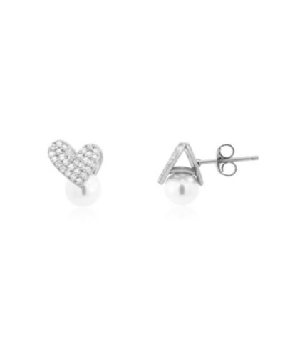 The Lovery Pearl Heart CZ Stud Earrings Sterling Silver
