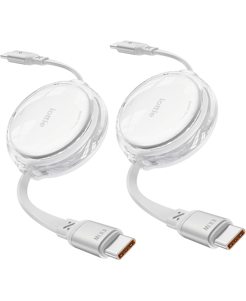 Iottie Basix 100W Retractable USB-C Cable for USB-C Devices, 2-Pack