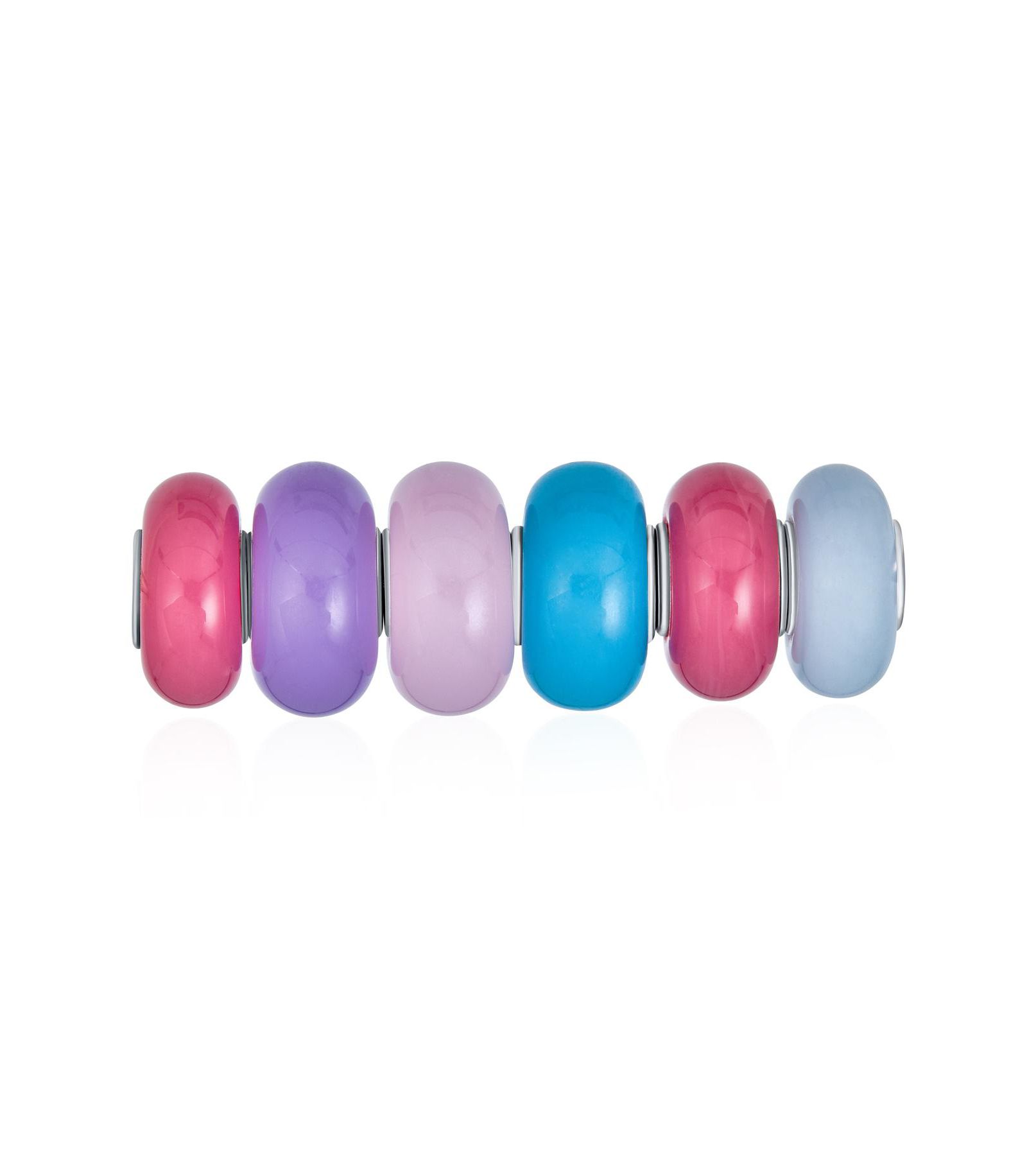 Bling Jewelry Multi Color Set Glass Charm Bead Sterling Silver Core For Bracelet