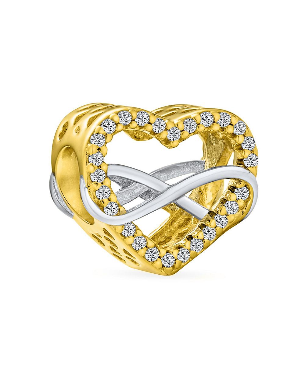 Подвеска Bling Jewelry Couples Love Knot Crystal Bead Charm Infinity Heart Two Tone Gold Plated Silver