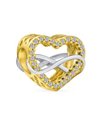 Подвеска Bling Jewelry Couples Love Knot Crystal Bead Charm Infinity Heart Two Tone Gold Plated Silver