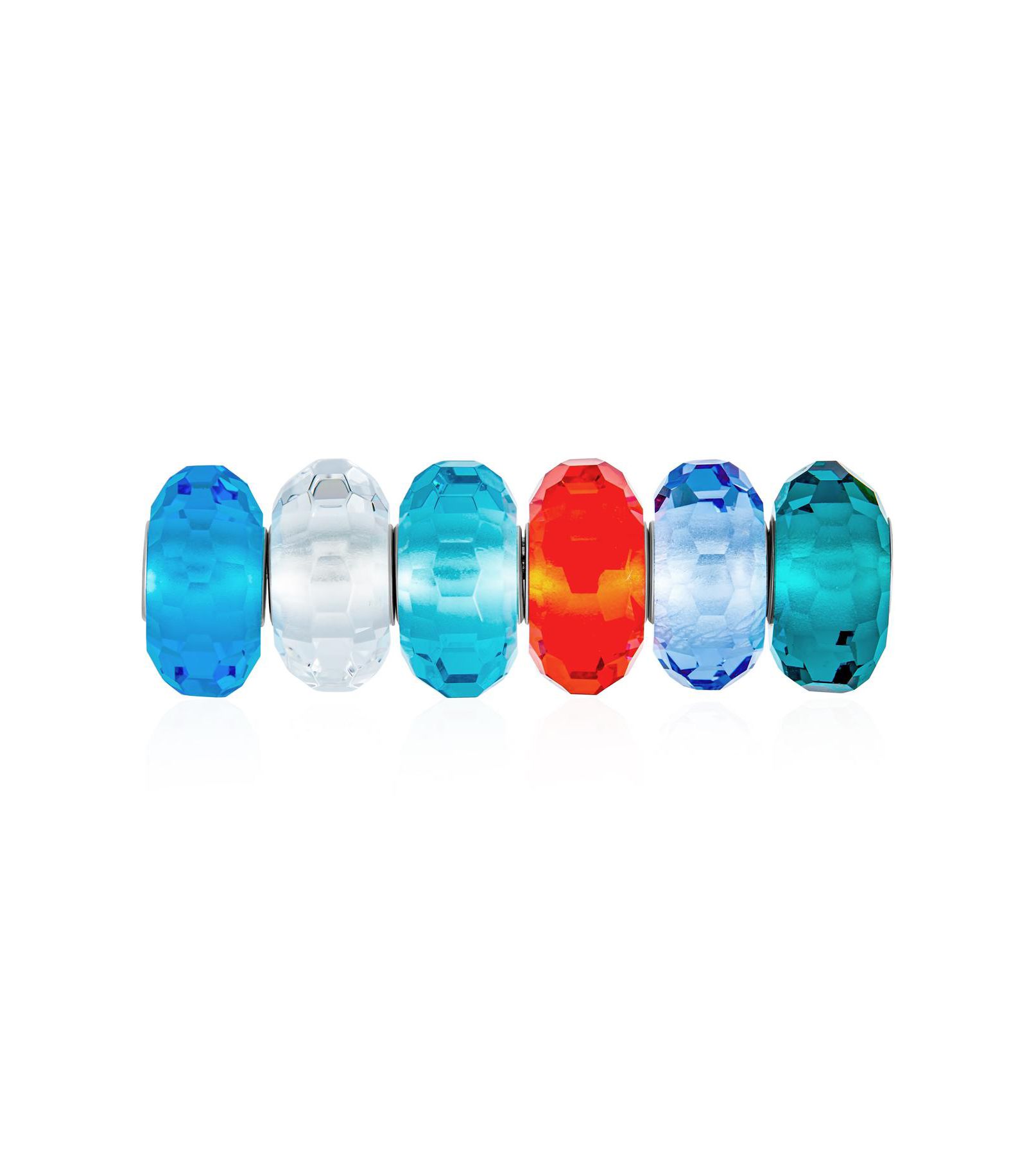 Bling Jewelry Multi Color Set Translucent Blue Green Red Glass Charm Bead Sterling Silver Core For Bracelet
