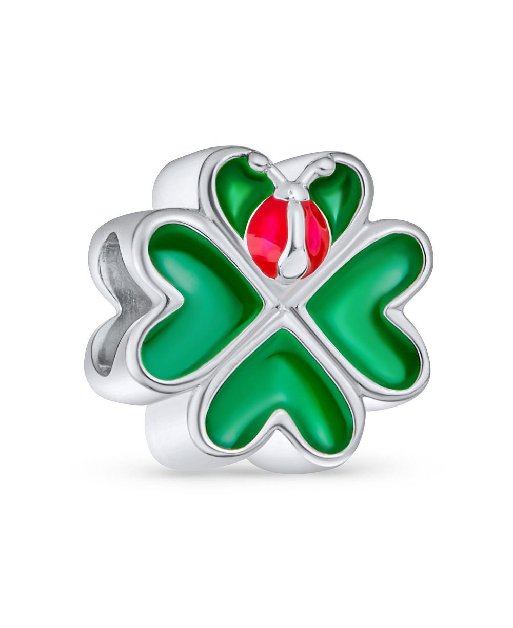 Bling Jewelry Lucky Green Clover Heart и Lady Bug шарм-бусина.925 Sterling Silver для европейских браслетов
