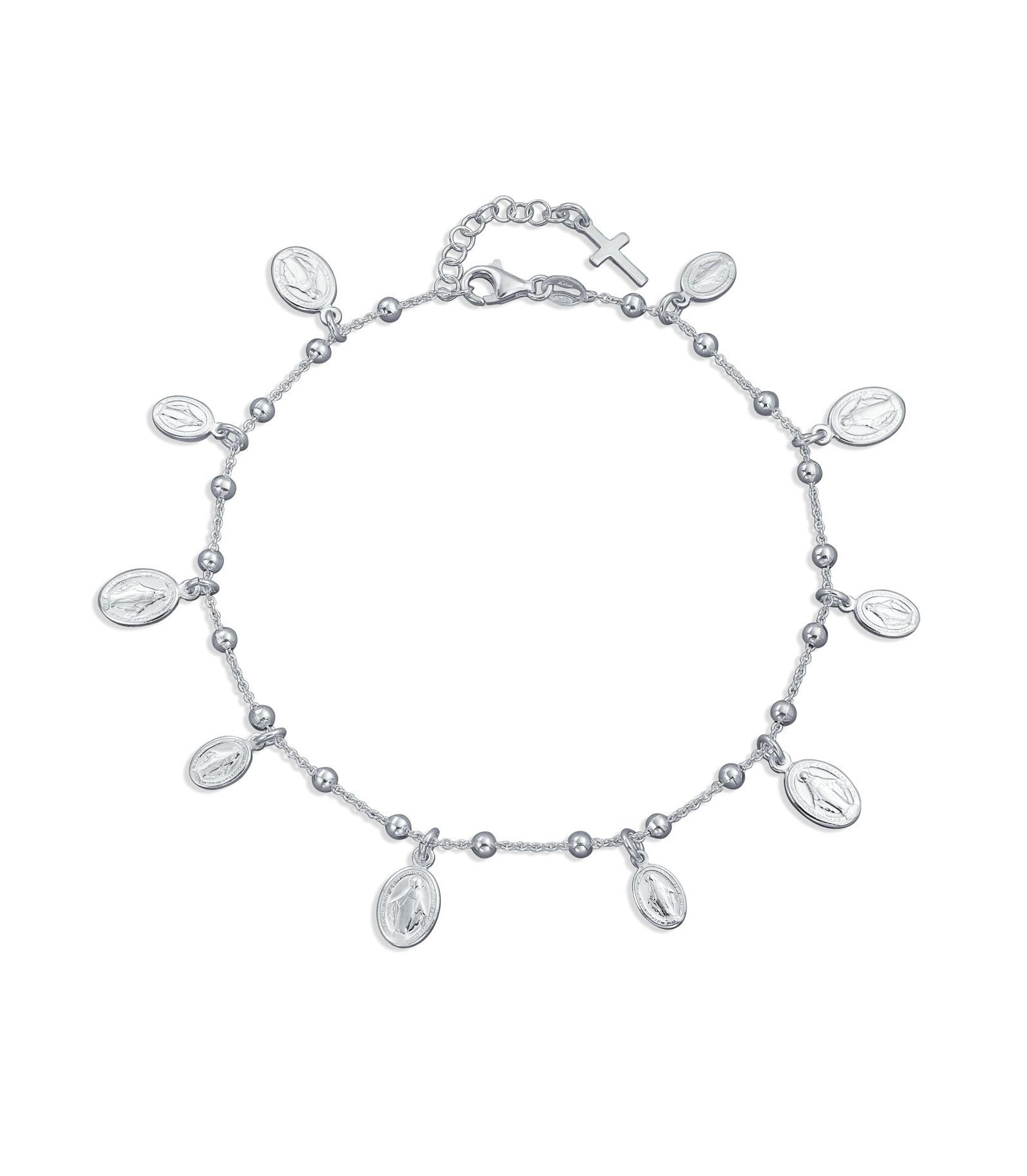Браслет на ногу Bling Jewelry Religious Virgin Mary Medallion Dangle Charms.925 Sterling Silver 10 Inch