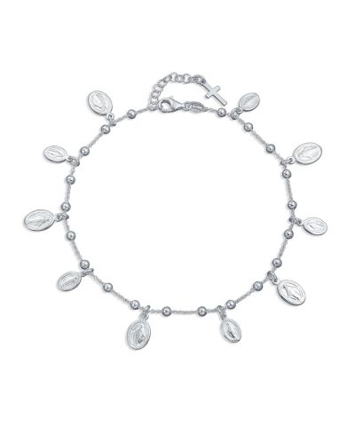 Браслет на ногу Bling Jewelry Religious Virgin Mary Medallion Dangle Charms.925 Sterling Silver 10 Inch