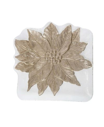 Gallerie II Poinsettia Glass Square Christmas Plate Tray 13