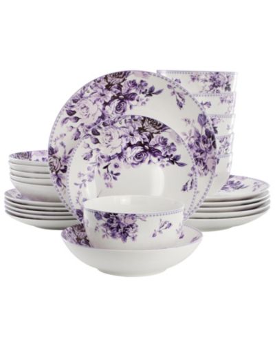 Elama Purple Rose 24-Pc. Dinnerware Set, Service For 6