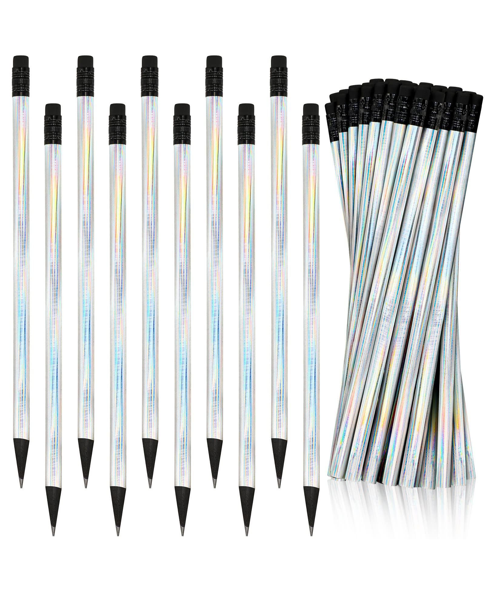 GNUADZ Black Wood Holographic Pencil With Eraser 36 Pack