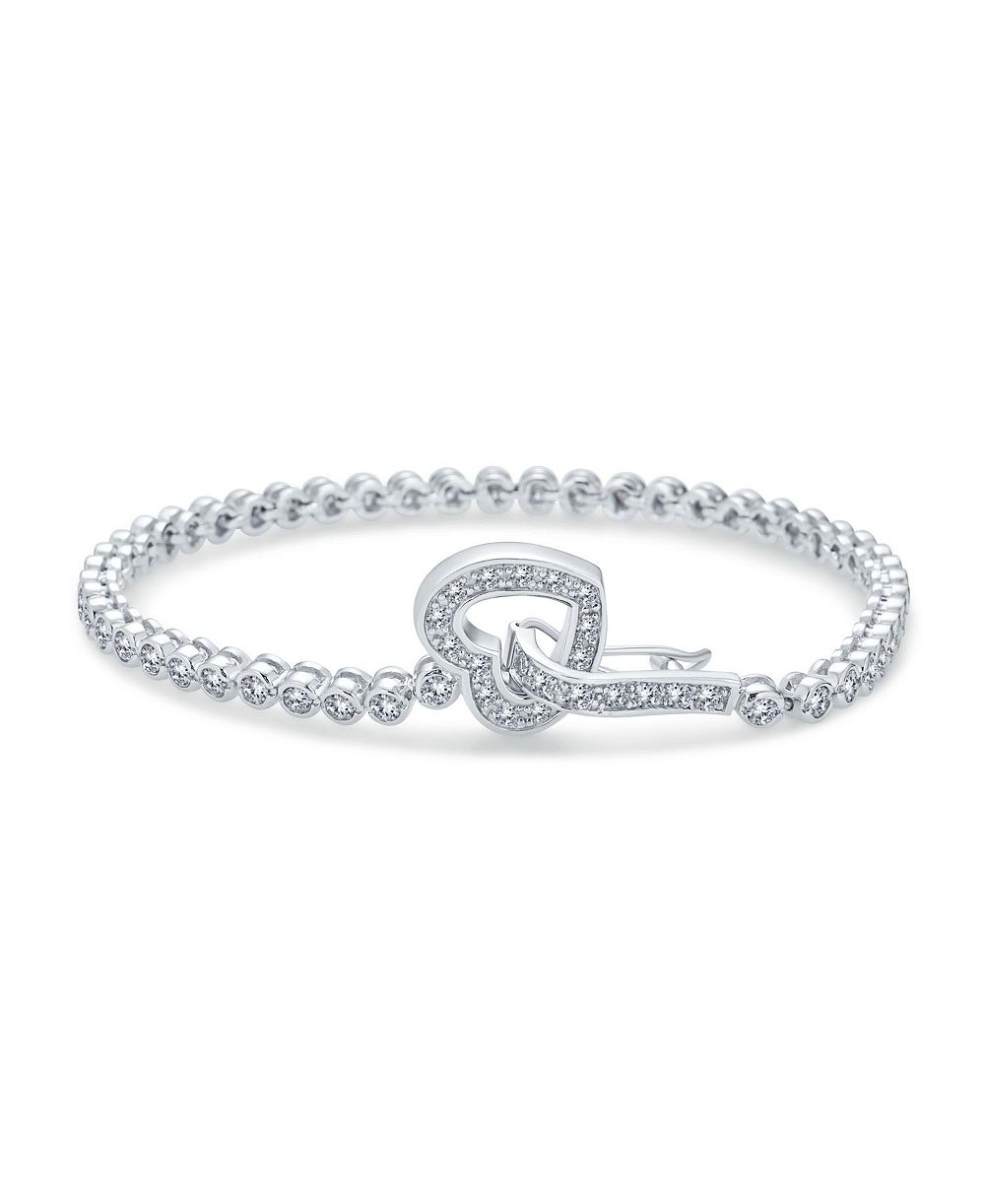 Браслет Bling Jewelry Sweetheart Bezel Set CZ Cubic Zirconia Tennis Heart Shaped Clasp 7.5 Inch