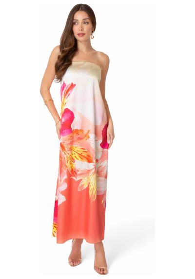Bebe Women's Printed Satin Strapless Maxi Dress