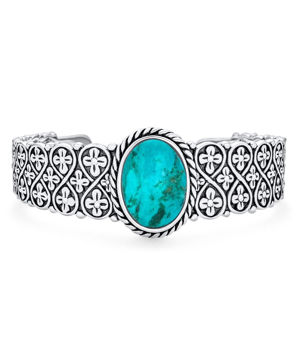 Bling Jewelry Oval Cabochon Turquoise Stone Statement Cuff Cross and Infinity Design Bracelet