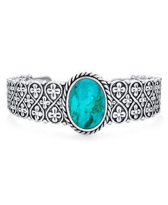 Bling Jewelry Oval Cabochon Turquoise Stone Statement Cuff Cross and Infinity Design Bracelet