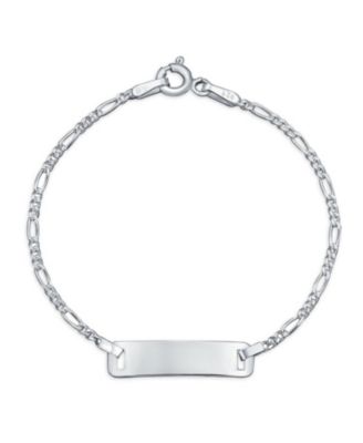 Bling Jewelry Thin Small Identification ID Name Tag Plate Bracelet Figaro Chain
