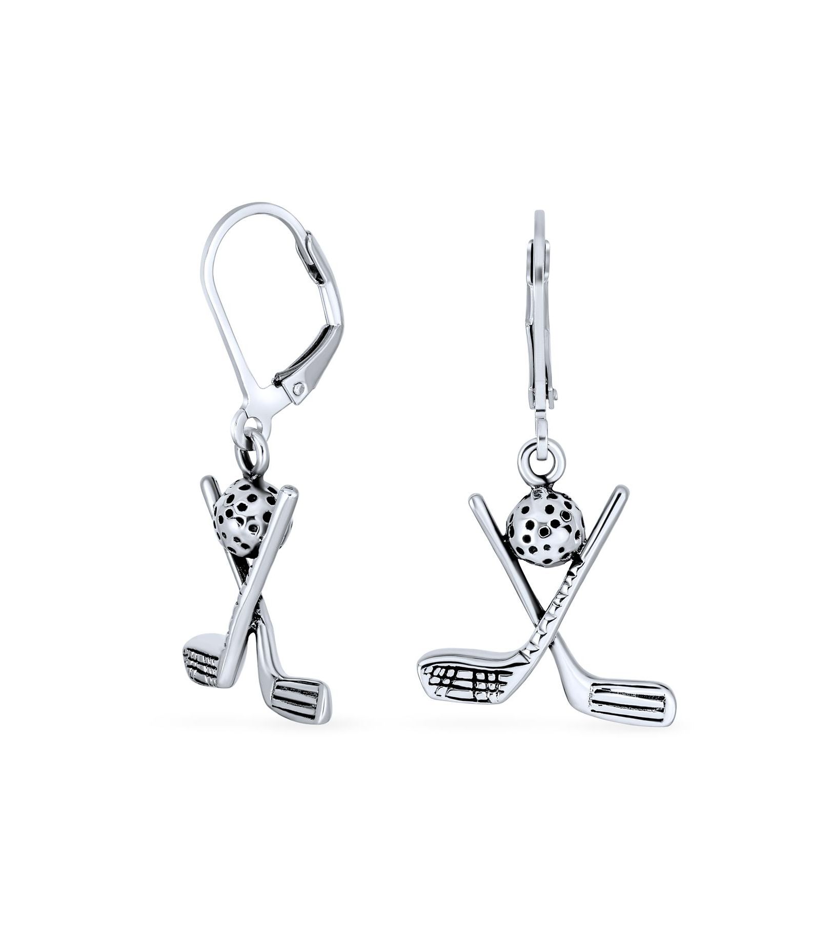 Серьги Bling Jewelry с подвесками в виде мячей для гольфа и клюшек, застежка lever back, окисленный металл, подарки для женщин-гольфистов