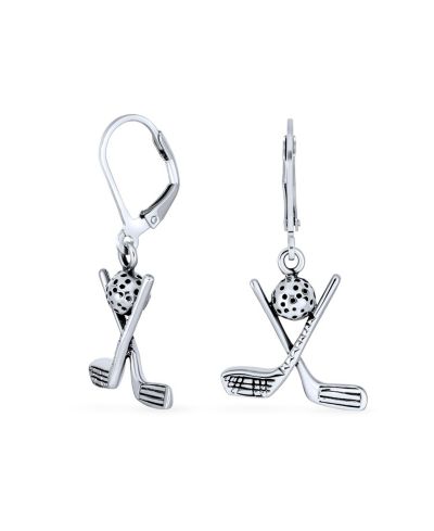 Серьги Bling Jewelry с подвесками в виде мячей для гольфа и клюшек, застежка lever back, окисленный металл, подарки для женщин-гольфистов