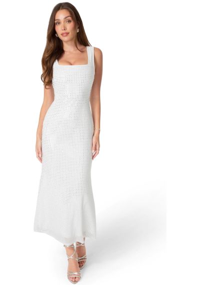 Bebe Women's Square Neck Hotfix Mesh Maxi Dress