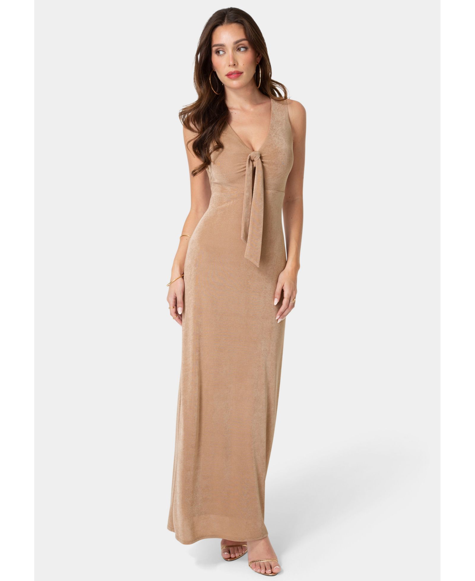 Bebe Women's V-Neck Cutout Tie Maxi Dress