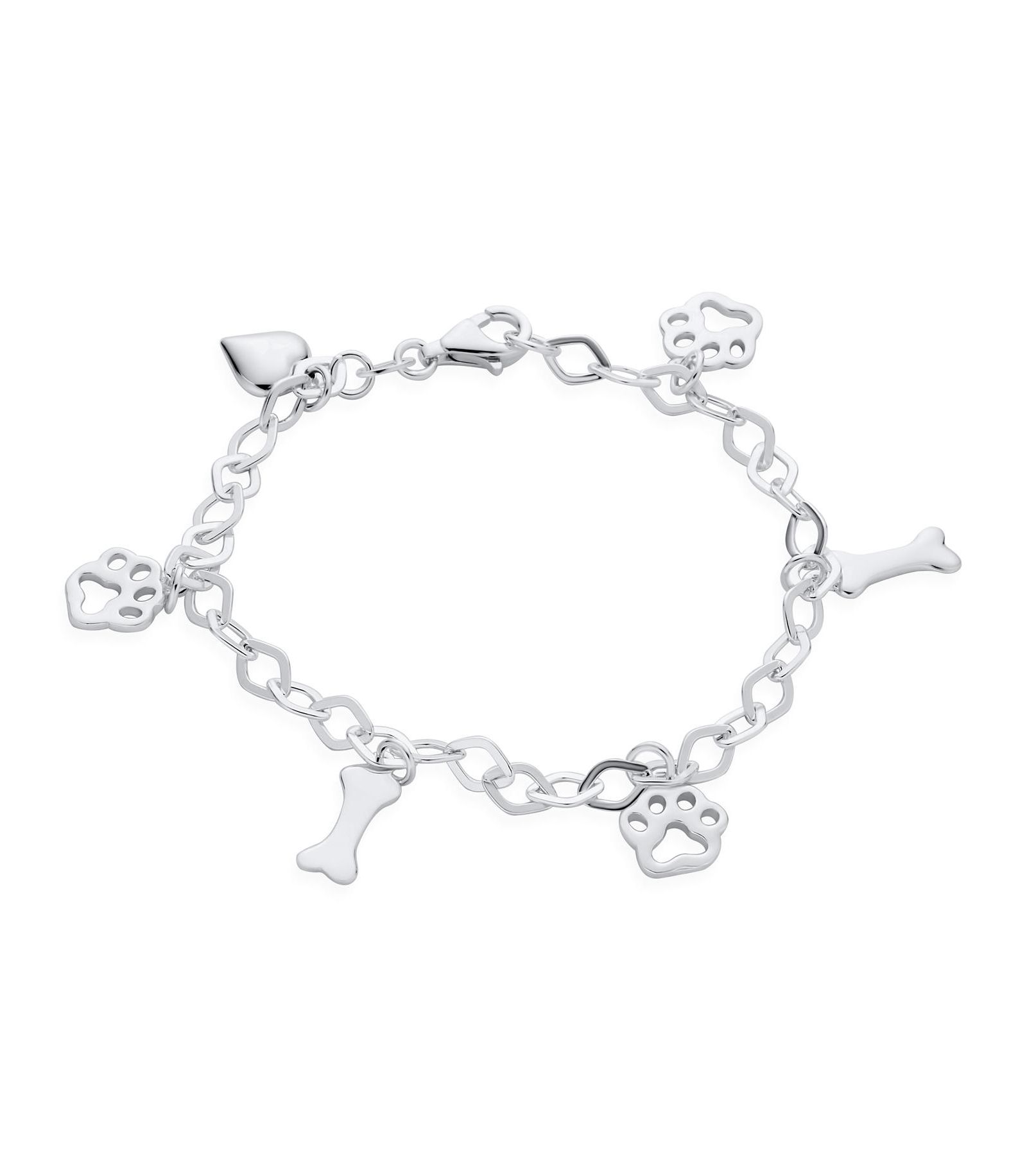 Bling Jewelry Best Friend Animal Lover Heart Dog Bone Paw Print Multi Charm Bracelet , 7 Inch