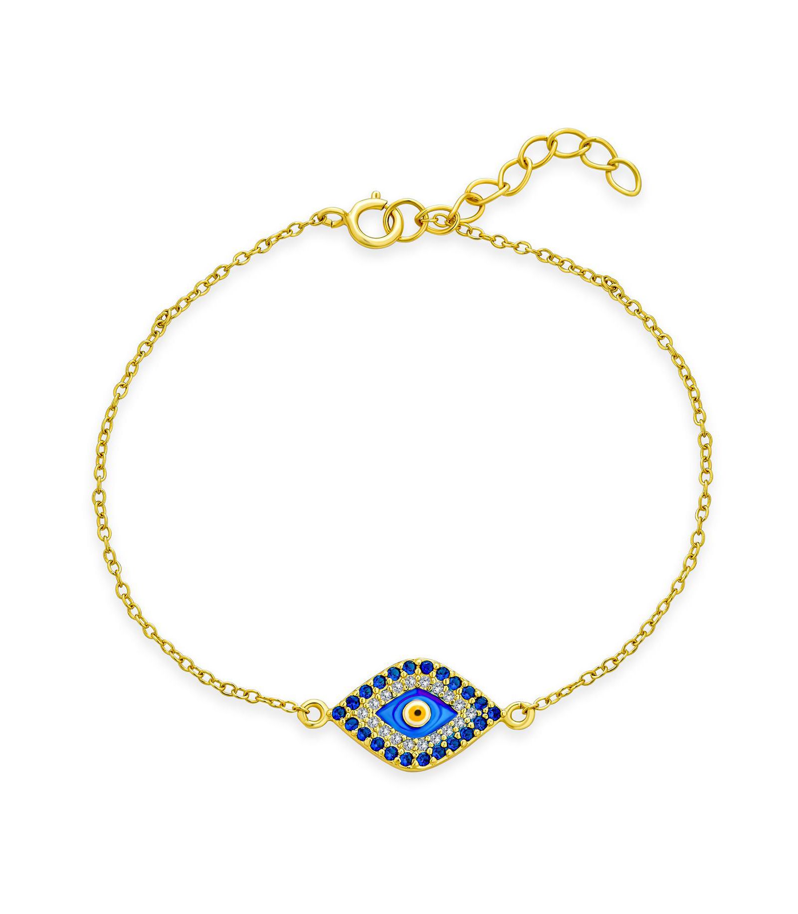 Bling Jewelry Delicate Tiny Evil Eye Charm Bracelet Pave CZ Accent Gold Plated