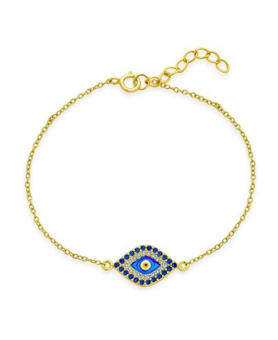 Bling Jewelry Delicate Tiny Evil Eye Charm Bracelet Pave CZ Accent Gold Plated