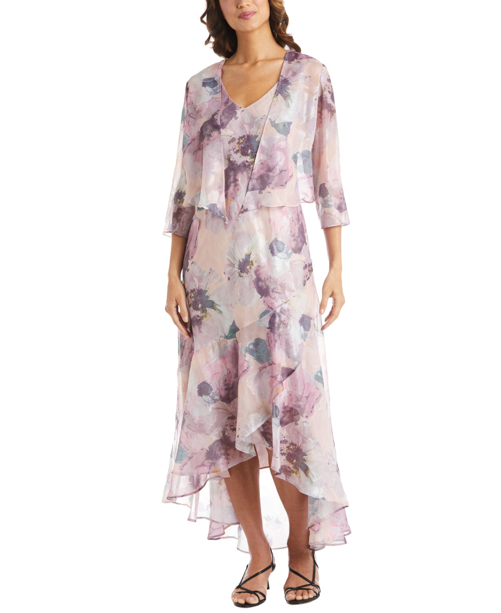 R & M Richards 2-Pc. Floral-Print Jacket & Gown Set