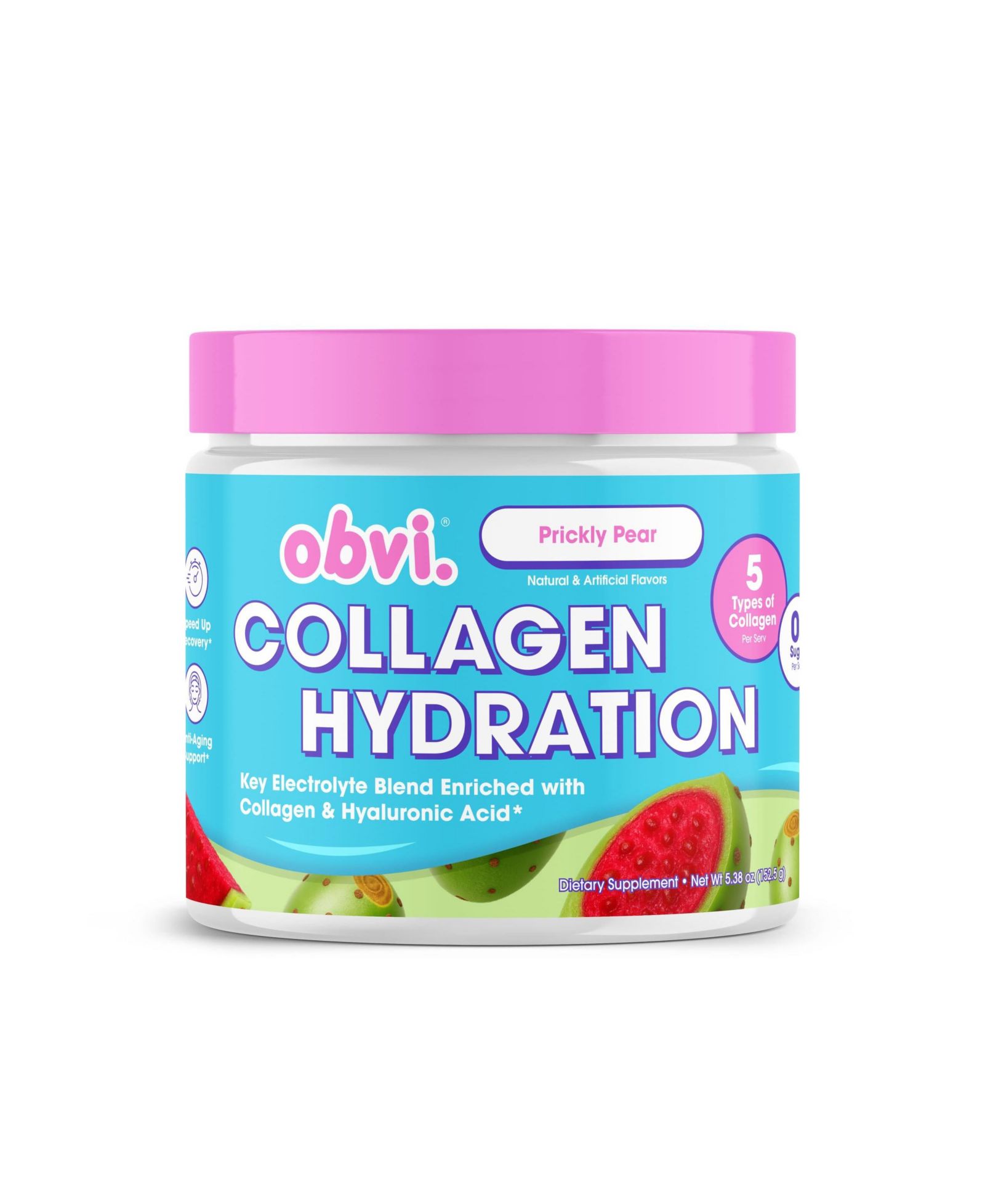 Obvi Collagen Hydration Powder — питательные вещества для кожи, ногтей и волос — без глютена и сахара — Prickly Pear — 25 порций