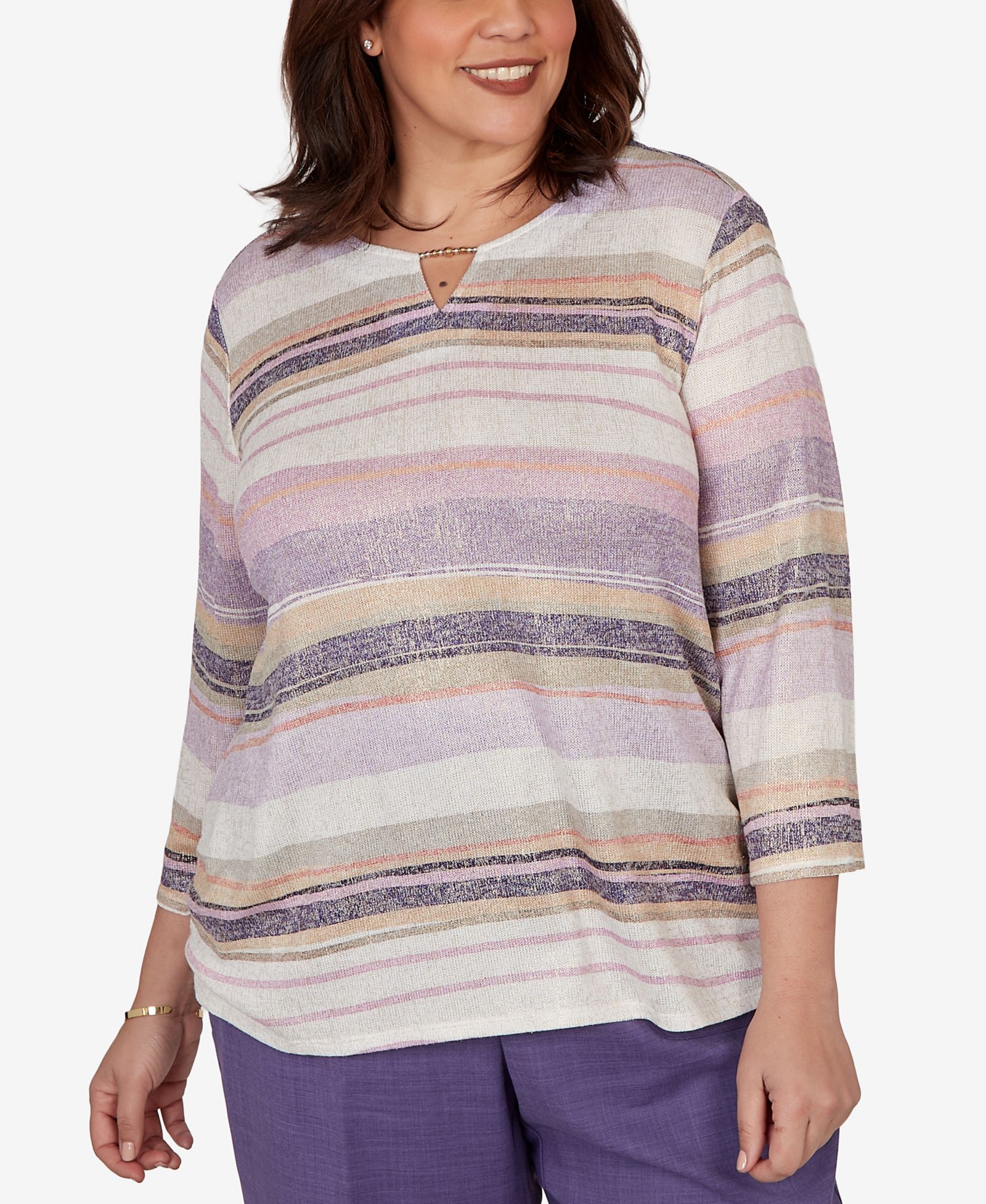 Alfred Dunner Plus Size Grand Bazaar Mixed Stripe Knit Top