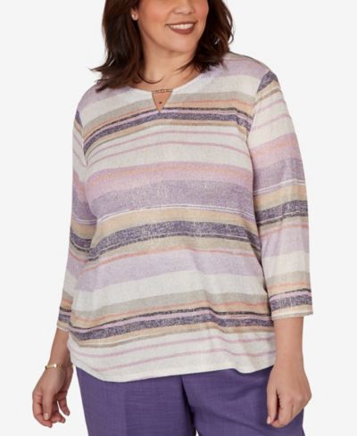 Женский трикотажный топ Alfred Dunner Plus Size Grand Bazaar Mixed Stripe