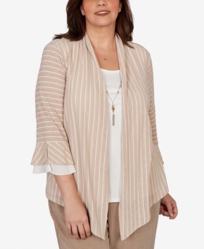 Alfred Dunner Plus Size Grand Bazaar Vertical Stripe Two-In-One Top with Necklace