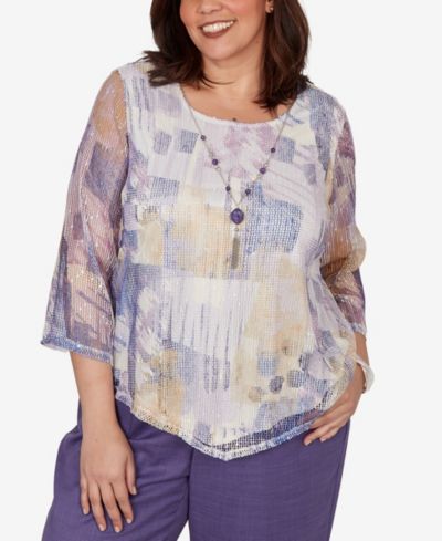 Alfred Dunner Plus Size Grand Bazaar Stained Glass Mesh Top with Necklace