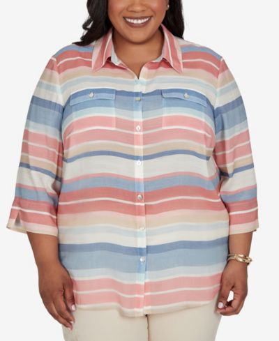 Alfred Dunner Plus Size Camden Market Colorful Stripes Button-Front Top