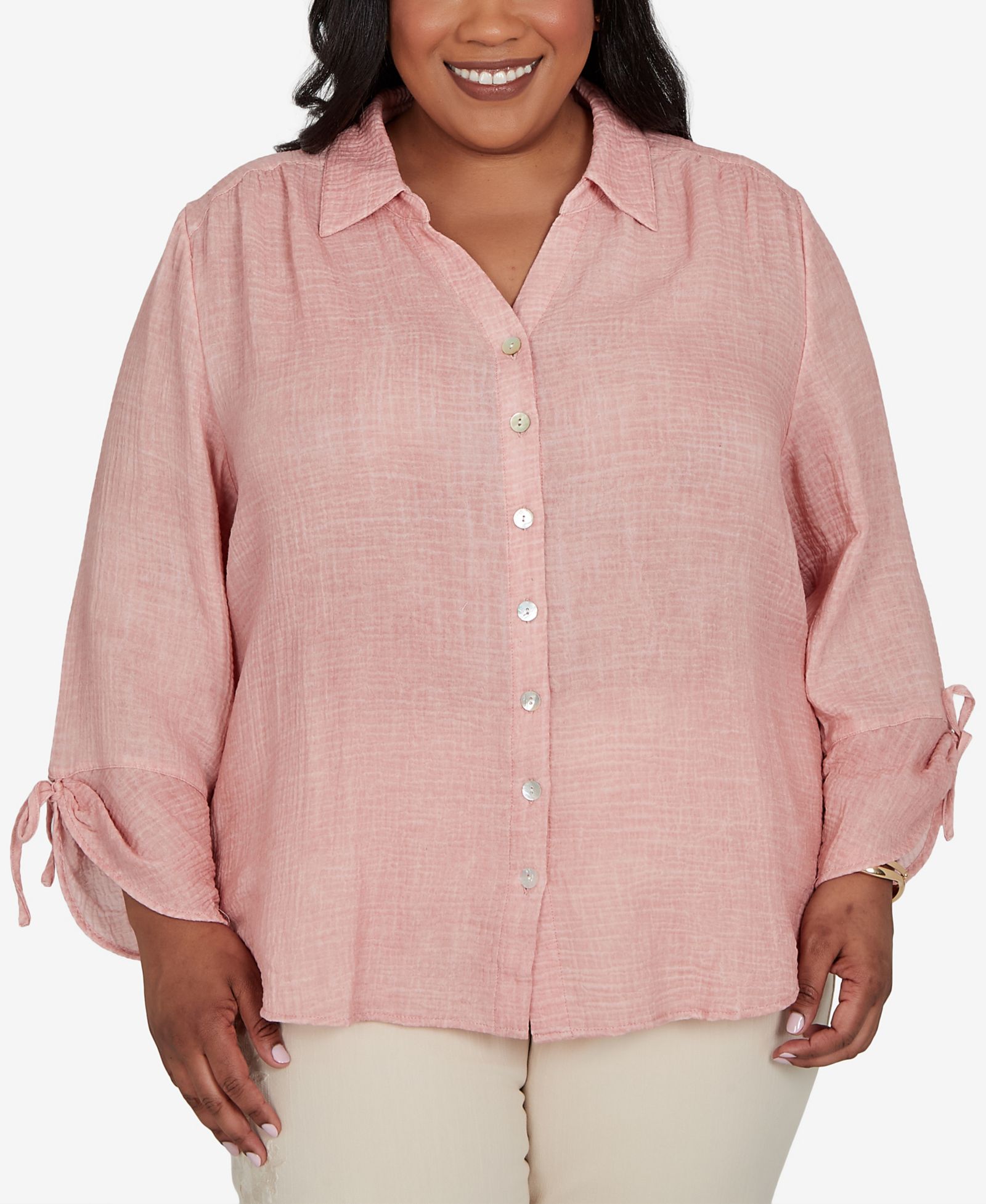 Alfred Dunner Plus Size Camden Market Crinkle Gauze Button-Front Top