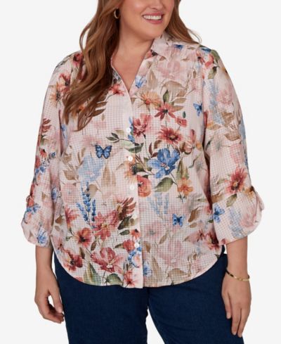 Alfred Dunner Plus Size Camden Market Botanical Butterfly Button-Front Top