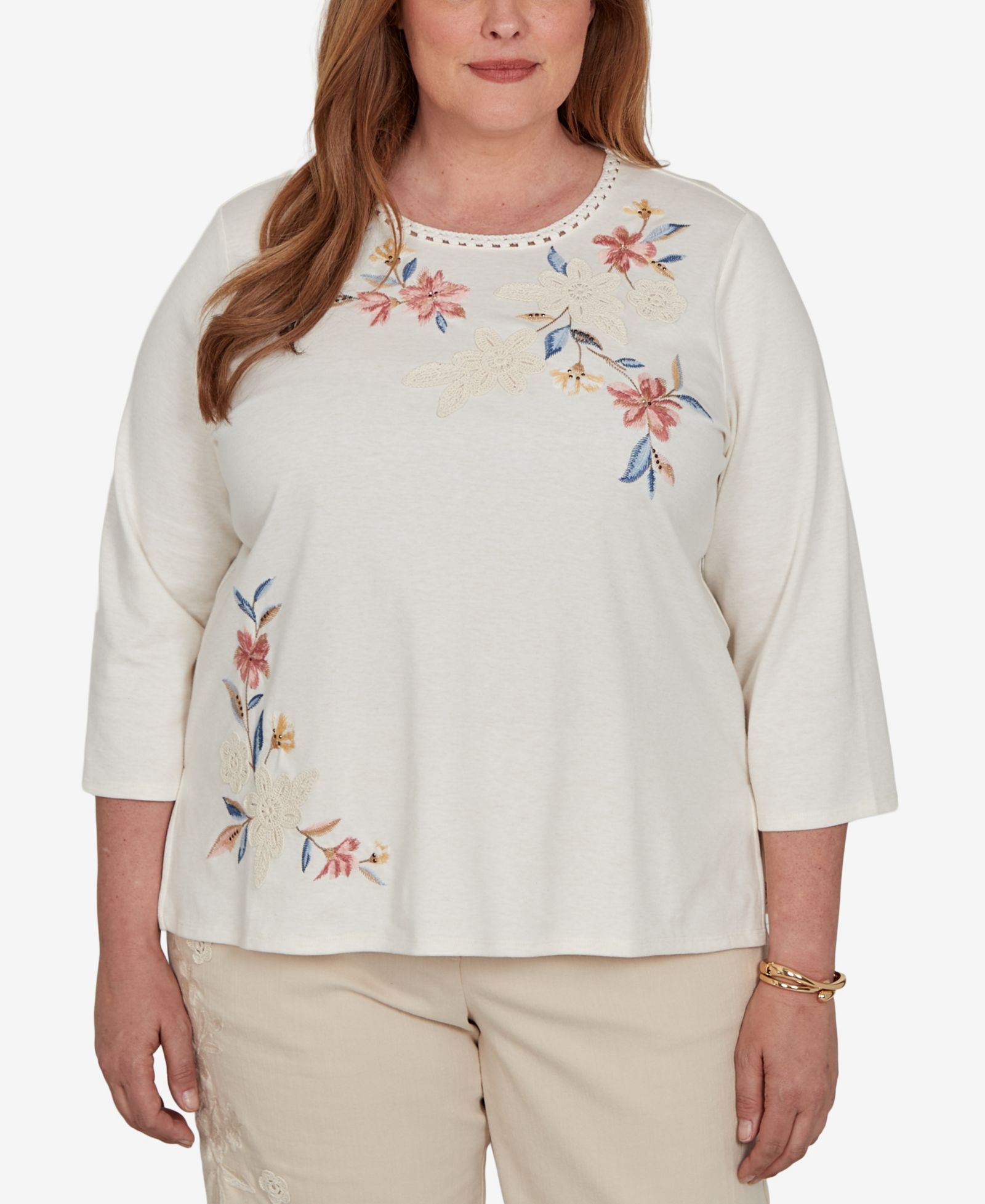 Вязаный топ Alfred Dunner Plus Size Camden Market Crochet Embroidered Floral