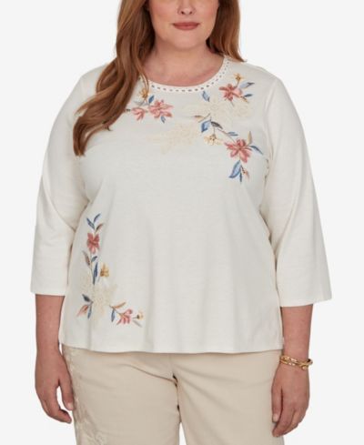 Вязаный топ Alfred Dunner Plus Size Camden Market Crochet Embroidered Floral