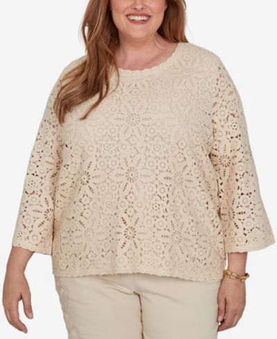 Alfred Dunner Plus Size вязаный топ Camden Market Floral с отделкой из кружева