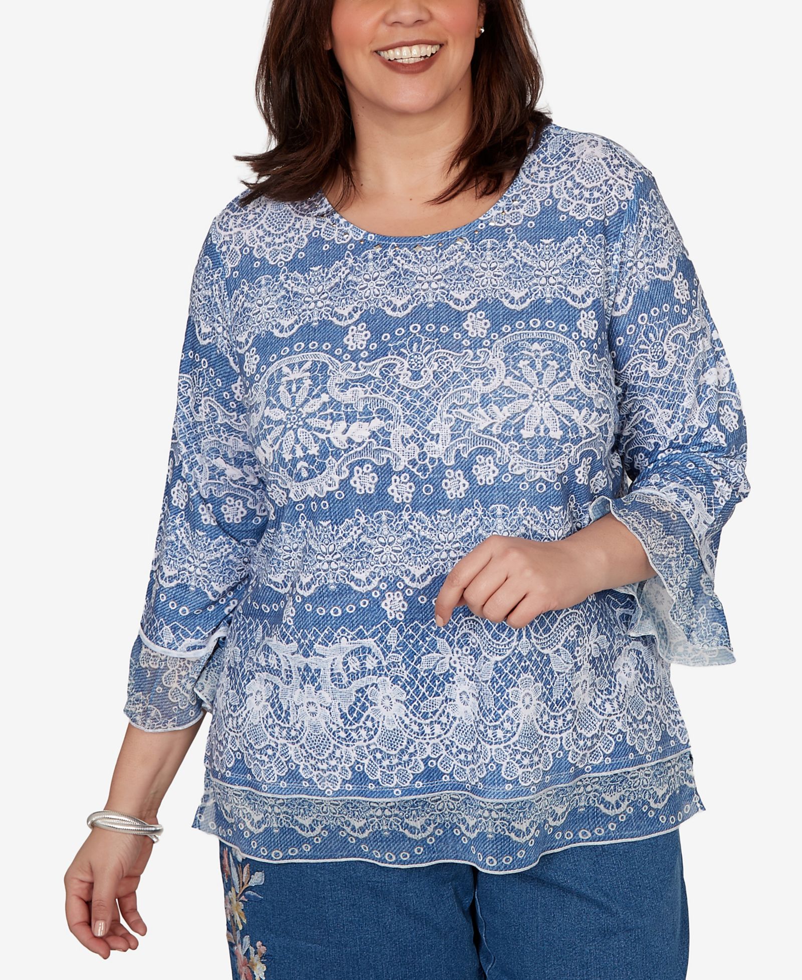 Alfred Dunner Plus Size Camden Market Lacey Striped Knit Top