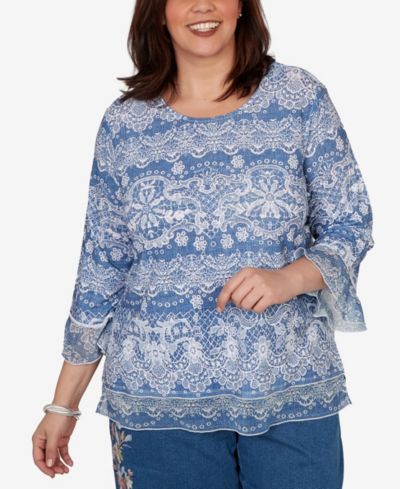Женское трикотажное платье Alfred Dunner Plus Size Camden Market Lacey Striped Knit Top