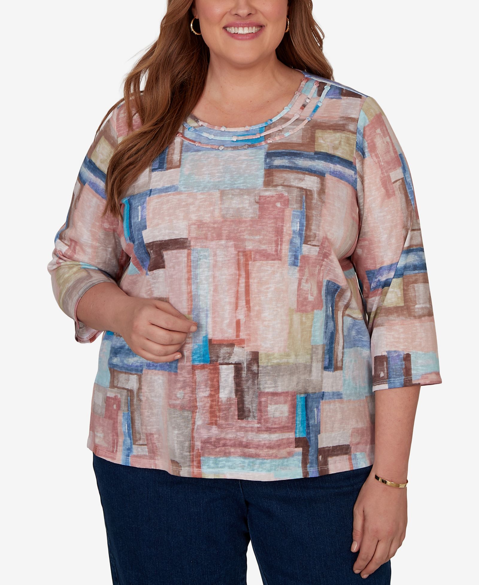 Alfred Dunner Plus Size Camden Market Painted Color Blocks Knit Top