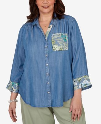 Alfred Dunner Plus Size Sequined Denim Button-Front Top