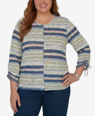Трикотажный топ Alfred Dunner Plus Size Indigo Girls Spliced Multi Stripe