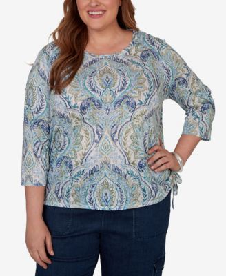 Alfred Dunner Plus Size Medallion Print Braided Neck Top