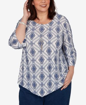Alfred Dunner Plus Size Diamond Textured Top with Necklace